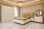 Beige White Channeled Luxury Bed Set | 5 Piece Set - High Gloss
