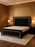 Black Velvet Gold Border Luxury Bed Set | 5 Piece Bedroom Set