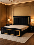 Black Velvet Gold Border Luxury Bed Set | 5 Piece Bedroom Set