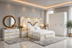 Off White Golden W-Curve Luxury Bed Set | 5 Piece Bedroom Set